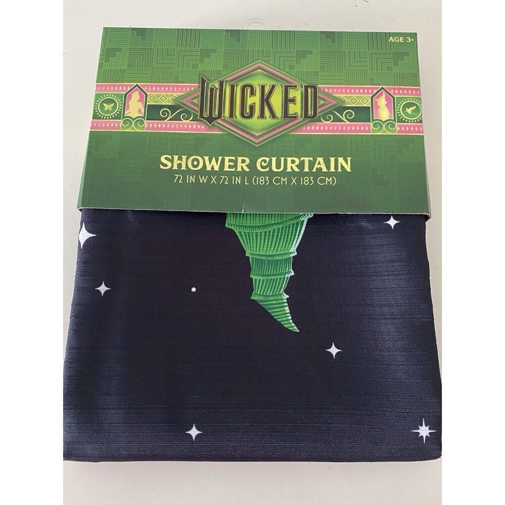 Wicked Glinda And Elphaba Crown Witch Hat Fabric Shower Curtain 72”x72” NEW